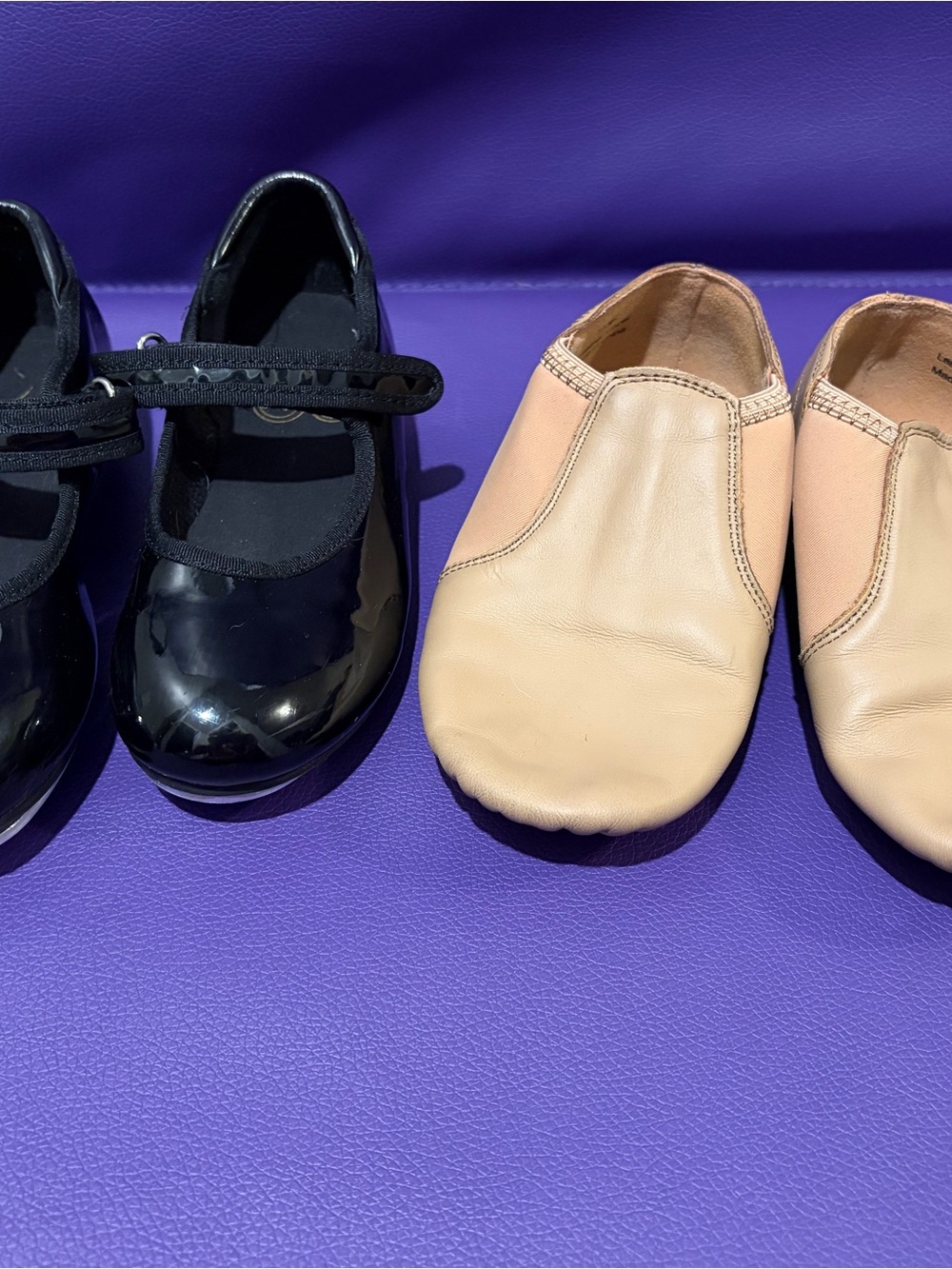Kids Black Patent Mary Jane and Beige Leather Slip-On Dance Shoes